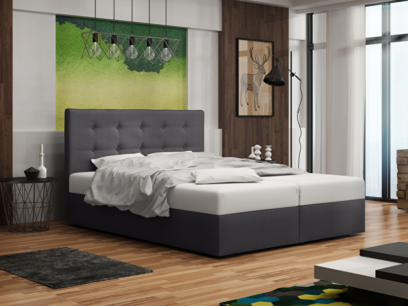 Manželská postel Boxspring 180 cm Duel 1 Comfort (tmavě šedá) (s matrací a úložným prostorem)