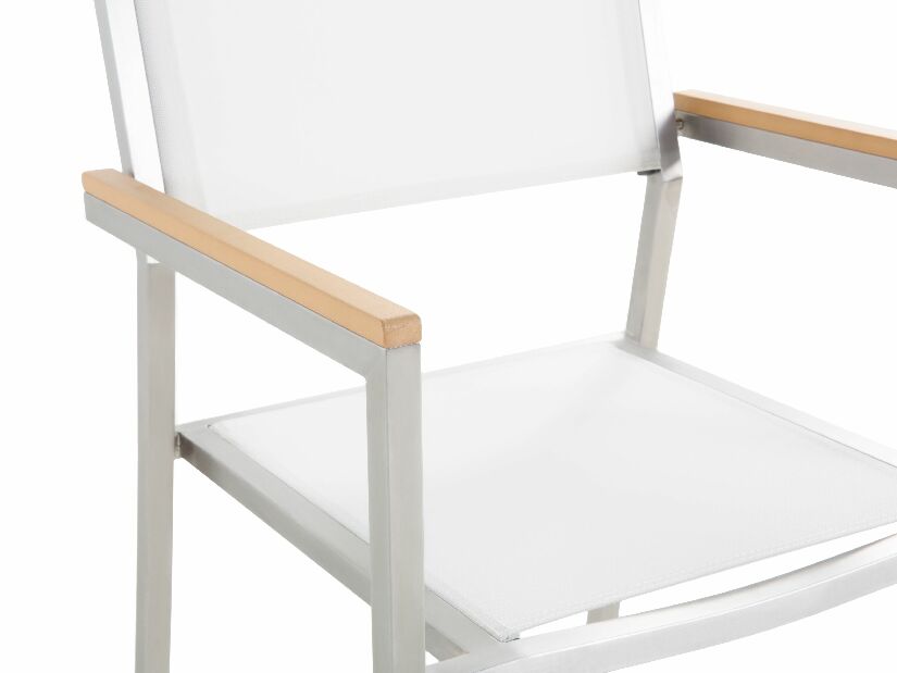 Zahradní set GROSSO (dub) (laminát HPL) (bílé židle) (pro 6 osob)