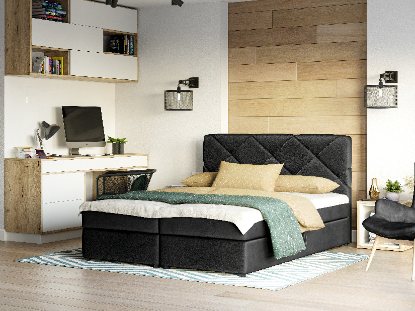 Kontinentální postel 140x200 cm Karum Comfort (černá) (s roštem a matrací)