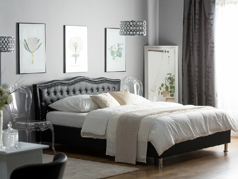Manželská postel 180 cm MATH (s roštem a úl. prostorem) (černá)