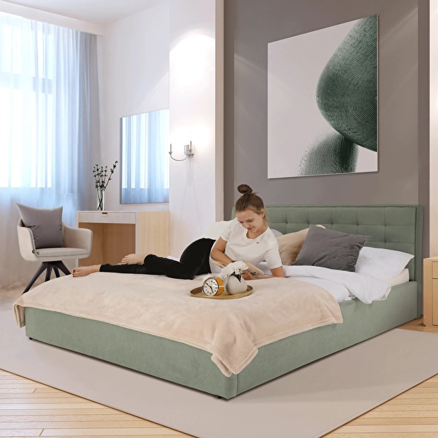 Manželská postel 160 cm Essie (s roštem) (mentolová)