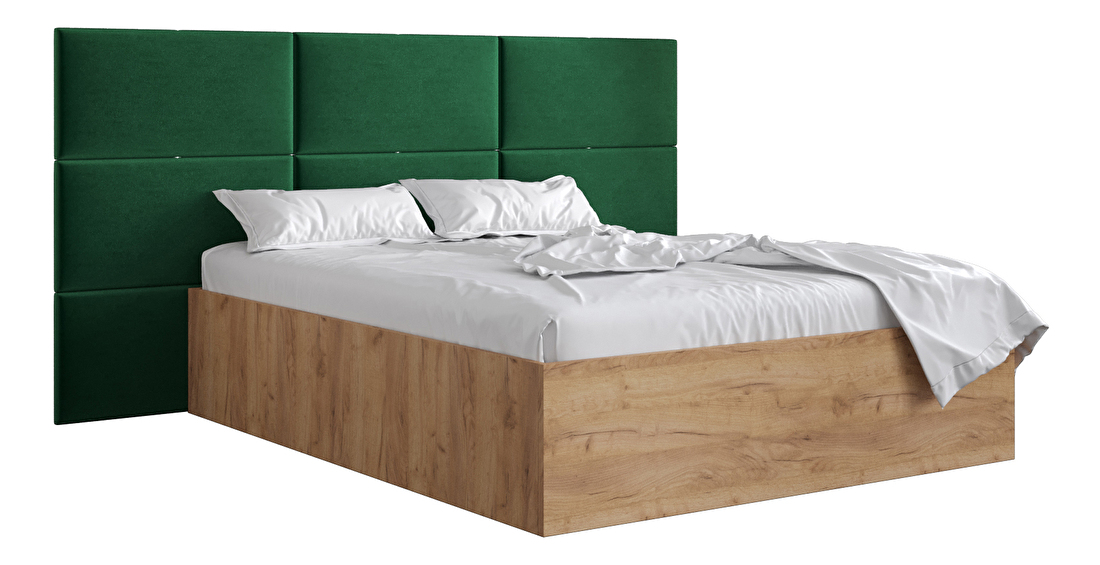 Manželská postel s čalouněným čelem 160 cm Brittany 2 (dub craft zlatý + zelená) (s roštem)