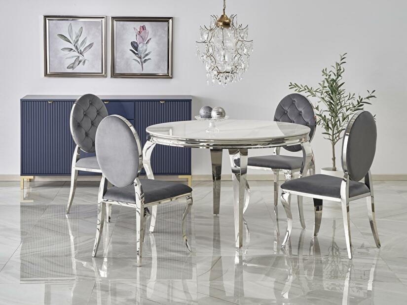 Jídelní stůl Regino (bílý mramor + stříbrná) (pro 4 osoby)