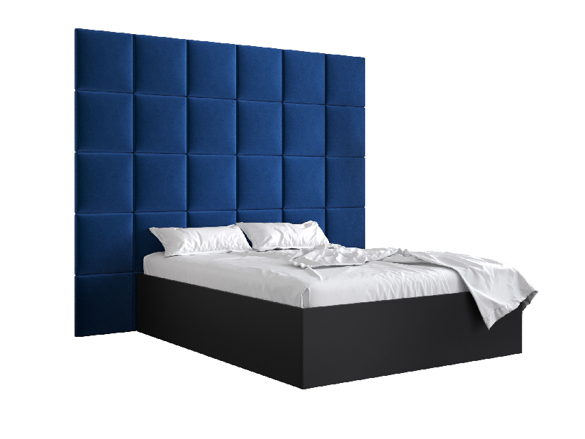 Manželská postel s čalouněným čelem 160 cm Brittany 3 (černá matná + modrá) (s roštem)