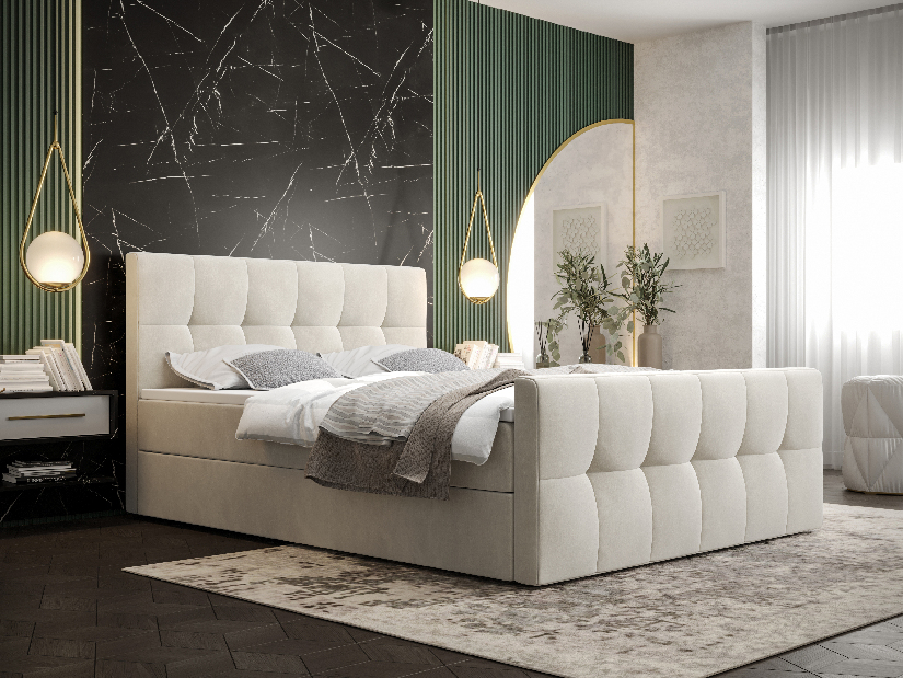 Manželská postel Boxspring 160 cm Macheta (béžová) (s matrací a úložným prostorem)