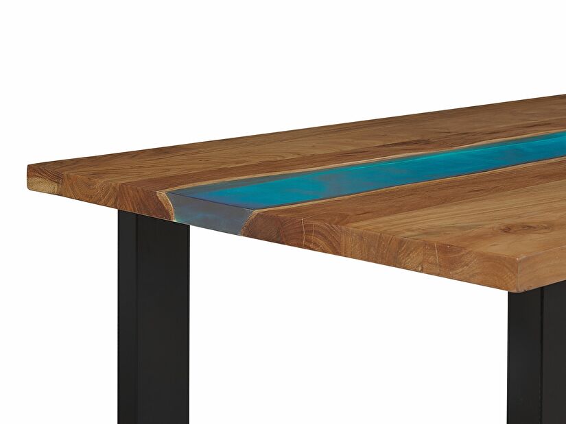 Jídelní stůl REVERRA (světlé dřevo + modrá) (pro 6 osob)