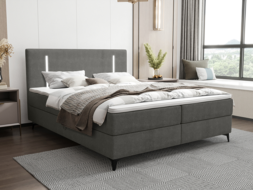 Jednolůžková postel 120 cm Ortega Comfort (tmavě šedá) (s roštem a matrací, s úl. prostorem) (s LED osvětlením)