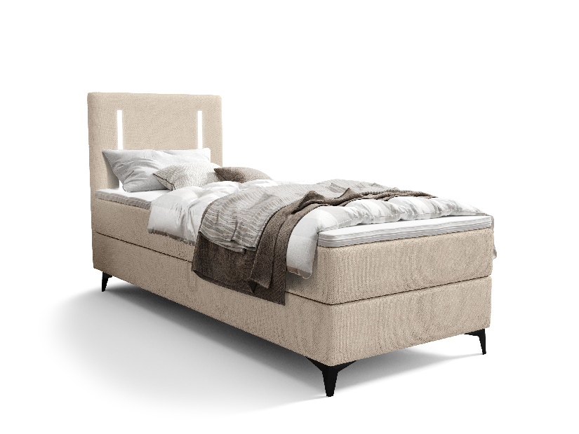 Jednolůžková postel 90 cm Ortega Comfort (béžová) (s roštem a matrací, s úl. prostorem) (s LED osvětlením)