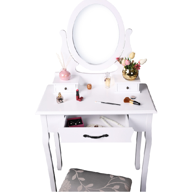 Toaletní stolek s taburetem Linetik (bílá)