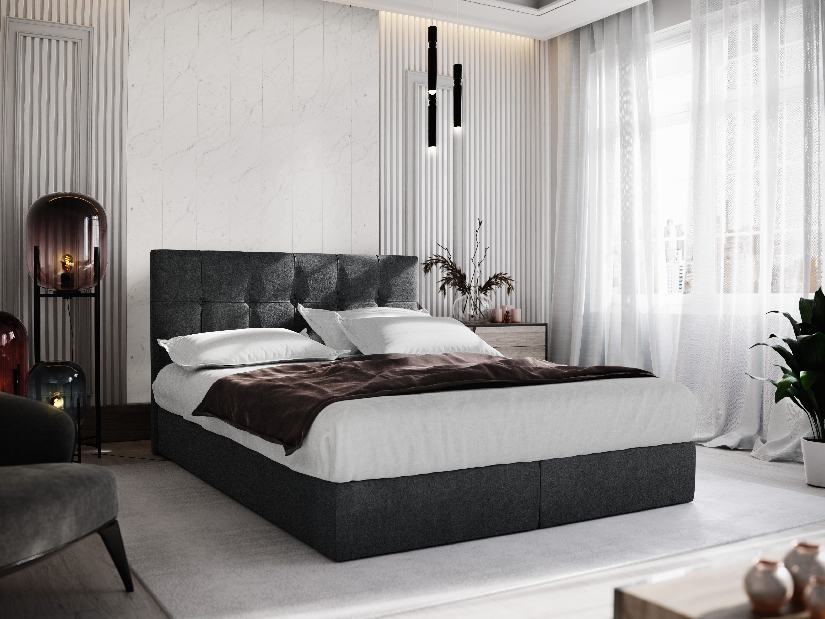 Manželská postel Boxspring 160 cm Porto Comfort (černá) (s matrací a úložným prostorem)