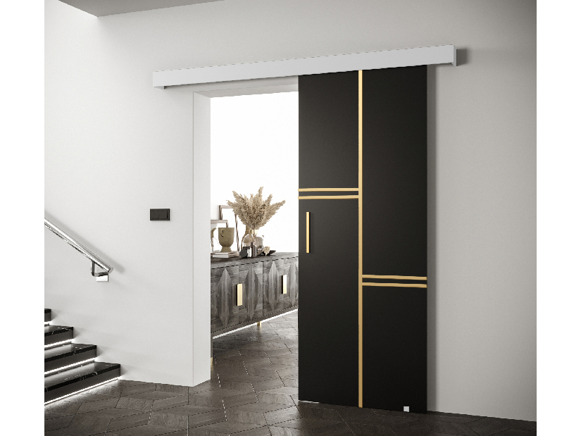 Posuvné dveře 90 cm Sharlene VIII (černá matná + bílá matná + zlatá)