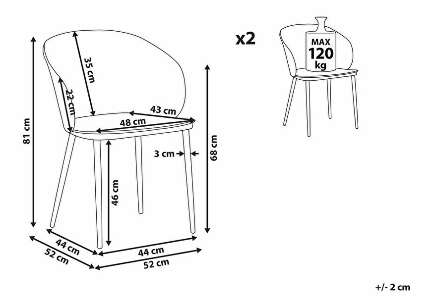 Set 2 ks. jídelních židlí BALAK (bílá)