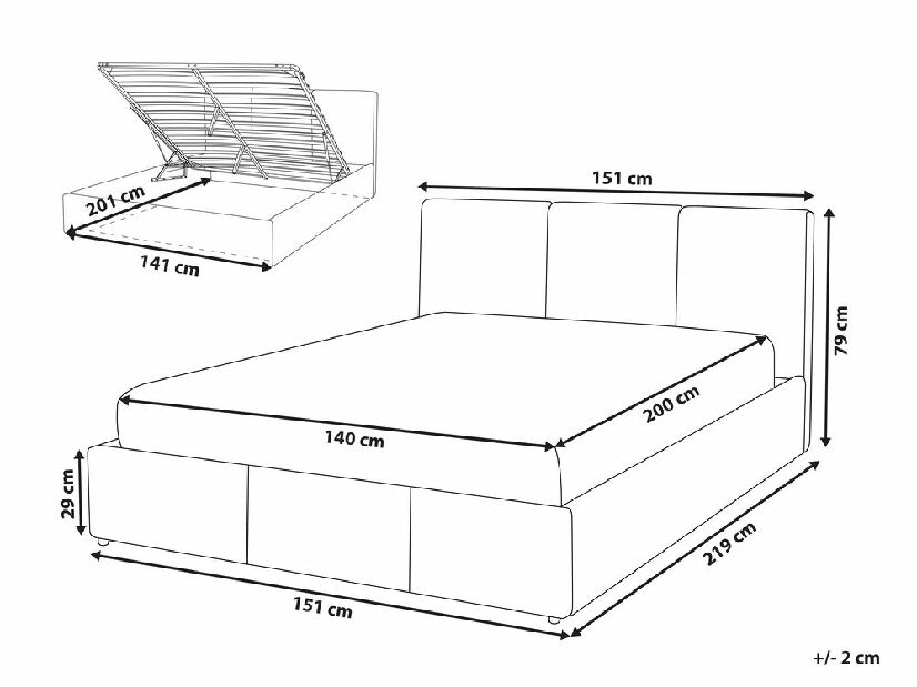 Manželská postel 140 cm Belize (světle šedá) (s roštem) (s úl. prostorem)