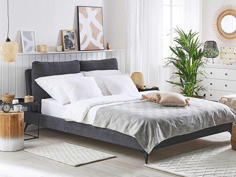 Manželská postel 140 cm MELIA (polyester) (tmavě šedá) (s roštem)