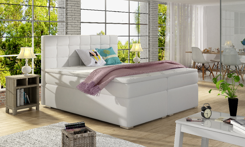 Kontinentální postel 140 cm Abbie (bílá) (s matracemi)