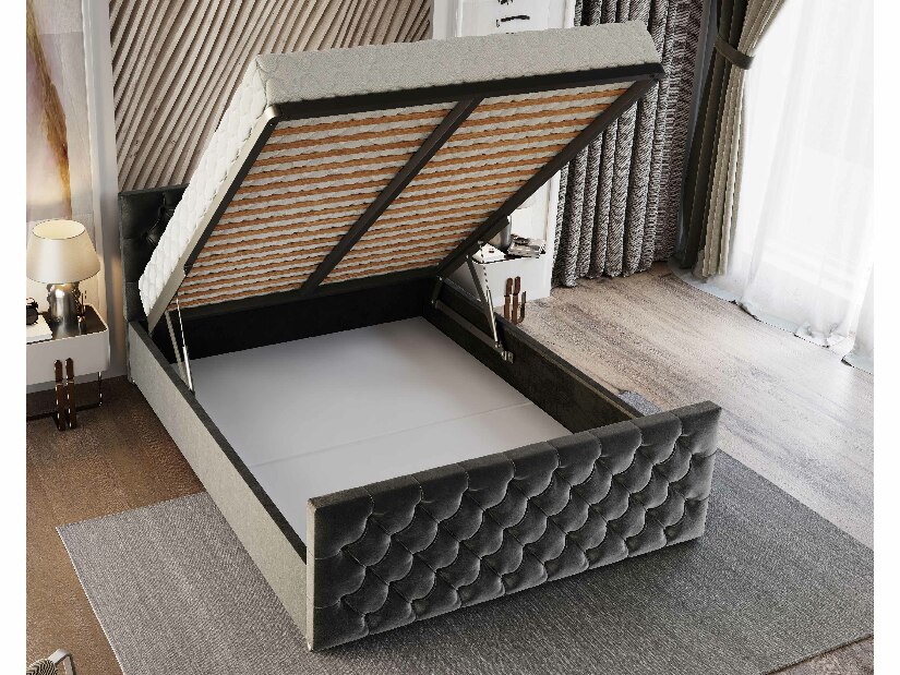 Manželská postel 160 cm Velva (černá) (s roštem a úložným prostorem)