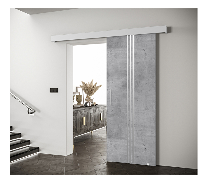 Posuvné dveře 90 cm Sharlene V (beton + bílá matná + stříbrná)