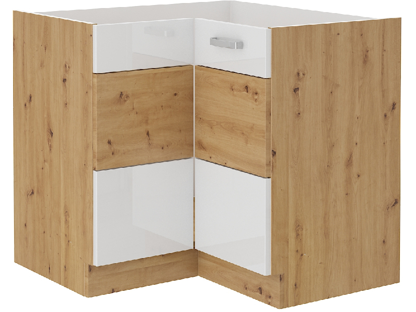 Rohová dolní kuchyňská skříňka Arryn 89x89 DN 1F BB (dub artisan + lesk bílý)