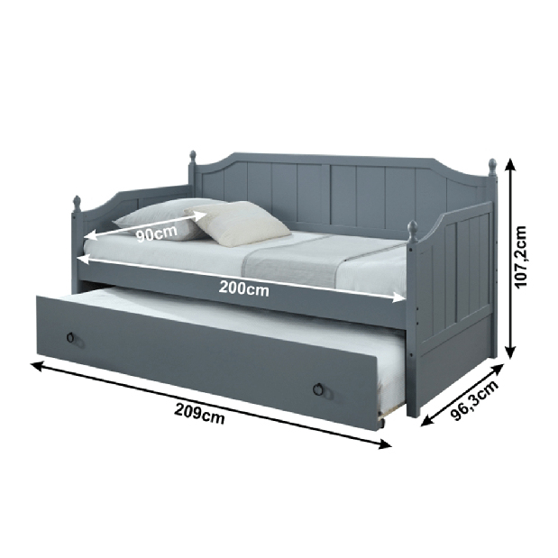 Jednolůžková postel s přistýlkou 90 cm Byrma (šedá) (s rošty)