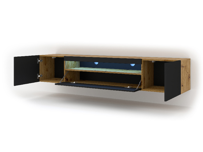 TV stolek/skříňka Aurora 200 (dub artisan + černá matná) (LED)