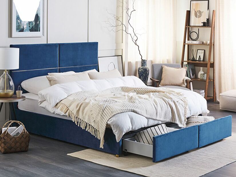 Manželská postel 160 cm Vissarion (modrá) (s roštem a úložným prostorem)