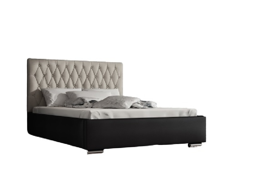 Manželská postel 140 cm Seaford (krémová + černá) (s roštem)
