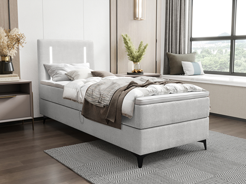 Jednolůžková postel 90 cm Ortega Comfort (šedá) (s roštem a matrací, s úl. prostorem) (s LED osvětlením)