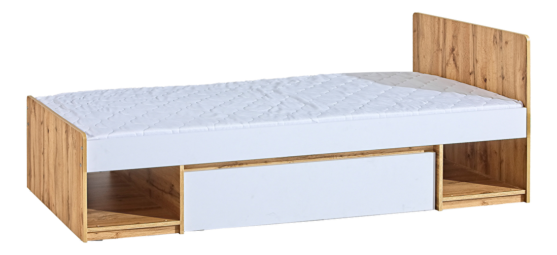 Jednolůžková postel typ AR9 90x195 cm Alishia (bílá + dub wotan)