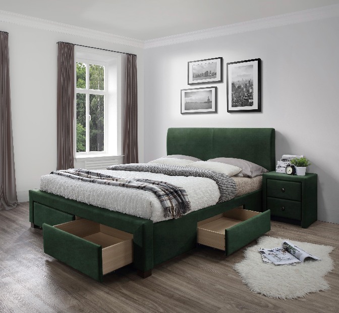 Manželská postel 160 cm Aldeia 3 160 (tmavě zelená) (s roštem a úl. prostorem)