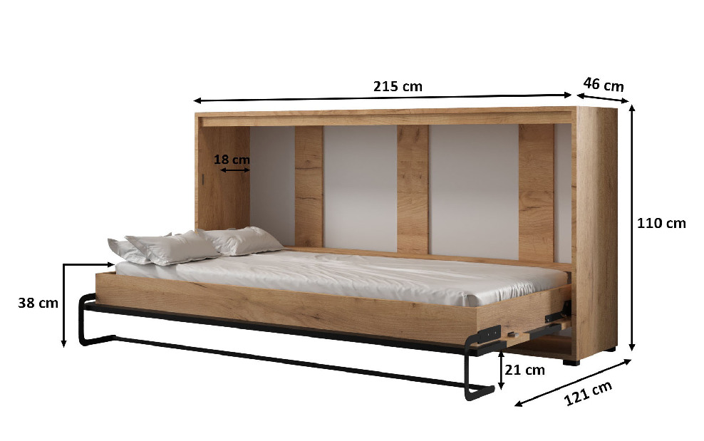 Sklapovací postel 160 Cassie (craft zlatý + černá matná) (horizontální)
