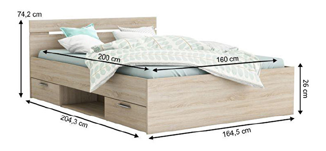 Manželská postel 160 cm Myriam (dub sonoma)