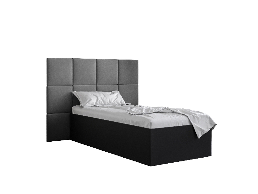 Jednolůžková postel s čalouněným čelem 90 cm Brittany 4 (černá matná + šedá) (s roštem)