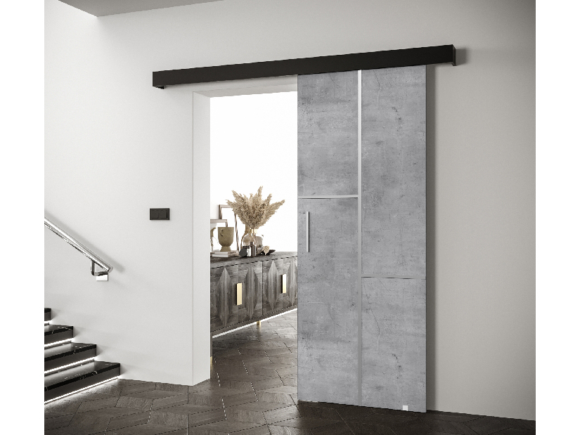 Posuvné dveře 90 cm Sharlene VII (beton + černá matná + stříbrná)