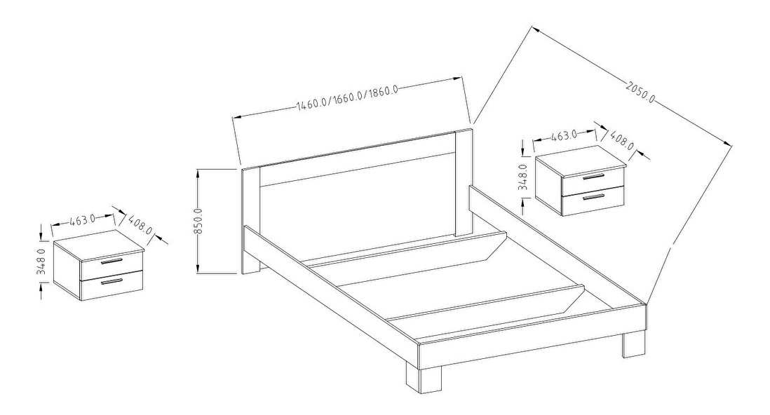 Manželská postel 160 cm Verwood Typ 51 (s nočními stolky) (dub artisan + dub černý)