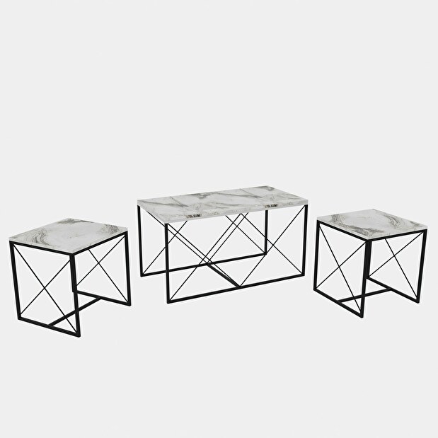 Konferenční stolek Set Dolphie (Bílý mramor + Černá)