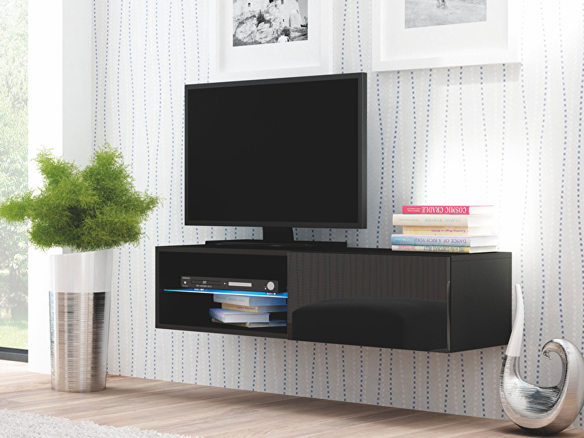 TV stolek/skříňka Livo RTV-120W (černá + lesk černý) *výprodej