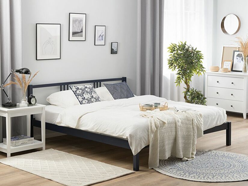 Manželská postel 160 cm VALLES (s roštem) (modrá)
