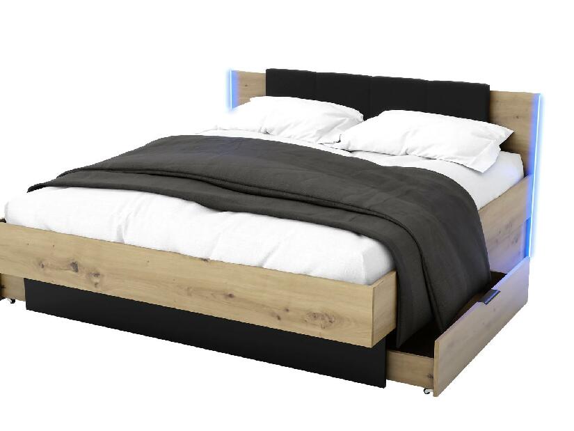 Manželská postel 160 cm Lewell (dub artisan + černá)