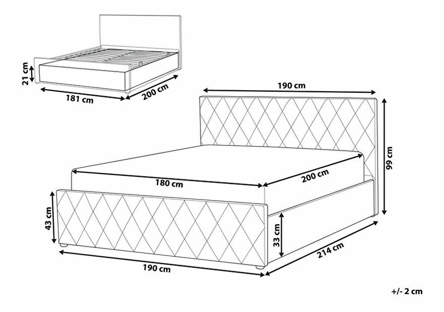 Manželská postel 180 cm Rhett (růžová) (s roštem a úložným prostorem)