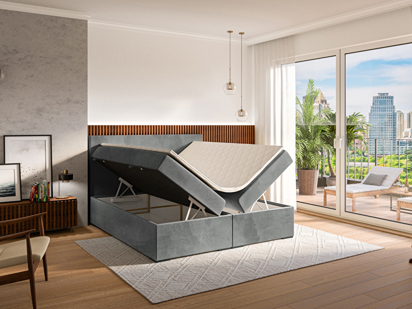 Kontinentální postel 180 cm Lemmy (beton) (s matrací a úl. prostorem)
