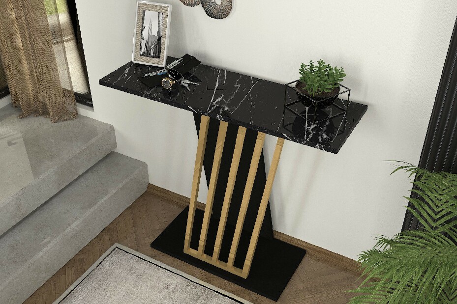 Konzolový stolek Glumy (Černá + Zlatá)