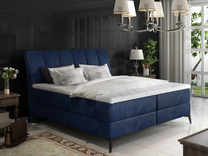 Kontinentální postel 180 cm Alberto (tmavě modrá) (s matracemi)