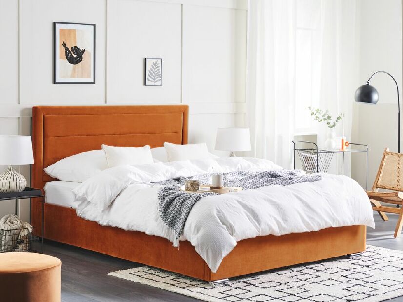Manželská postel 140 cm Ruthine (oranžová) (s roštem a úložným prostorem)