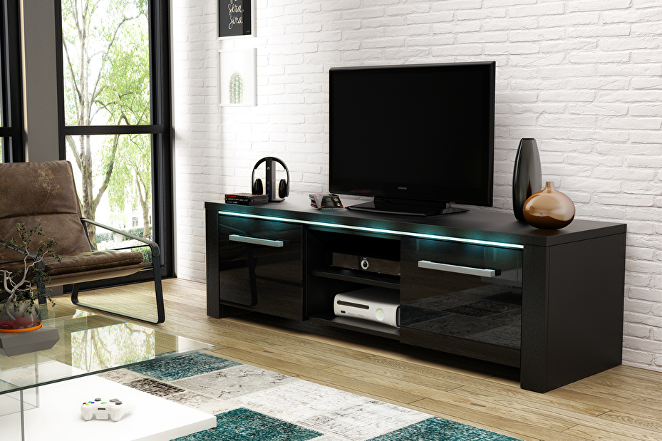 TV stolek/skříňka Marilee (černá matná + černý lesk
