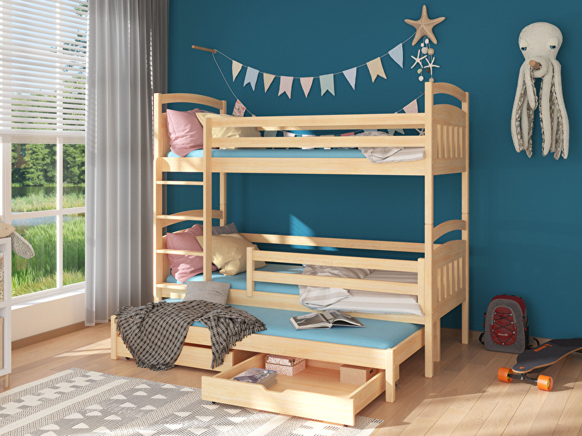 Patrová dětská postel 200x90 cm Aladar (s roštem a matrací) (borovice)