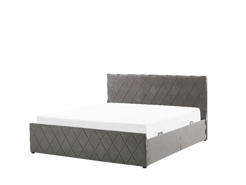 Manželská postel 140 cm ROFARIO (šedá) (samet) (s roštem a úl. prostorem)