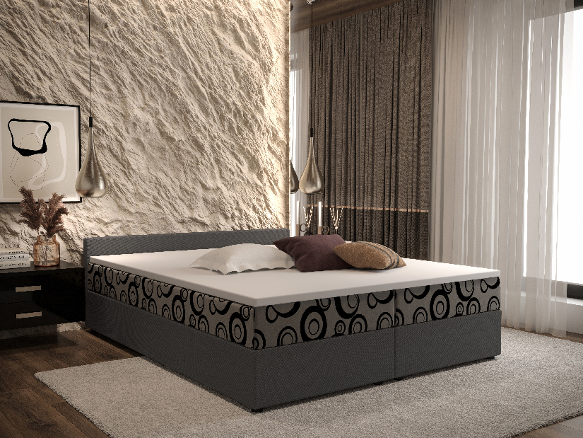 Manželská postel Boxspring 180 cm Ceren (vzor + tmavě šedá) (s matrací a úložným prostorem)