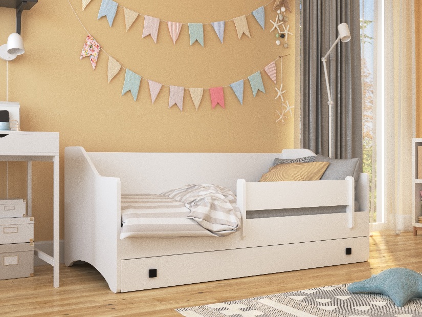 Dětská postel 160x80 cm Naty I (s roštem a matrací) (bílá + šedá)