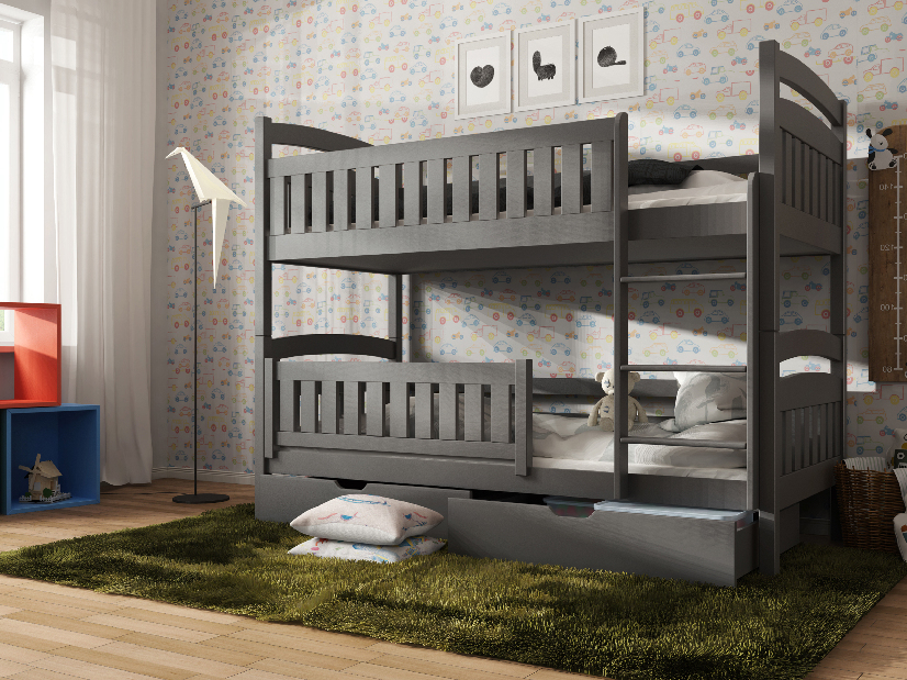 Dětská postel 80 cm Irwin (s roštem a úl. prostorem) (grafit)