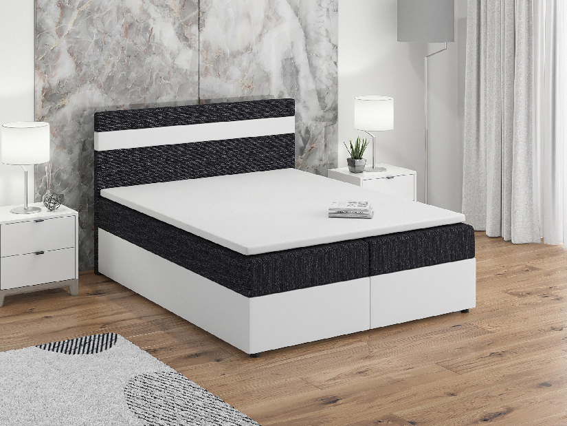 Manželská postel Boxspring 180x200 cm Mimosa (s roštem a matrací) (bílá + černá) *výpredaj